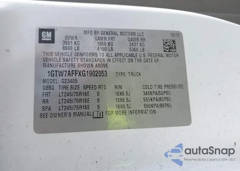 2016 GMC Savana Work Van z USA, uszkodzony, nr VIN 1GTW7AFFXG1902053